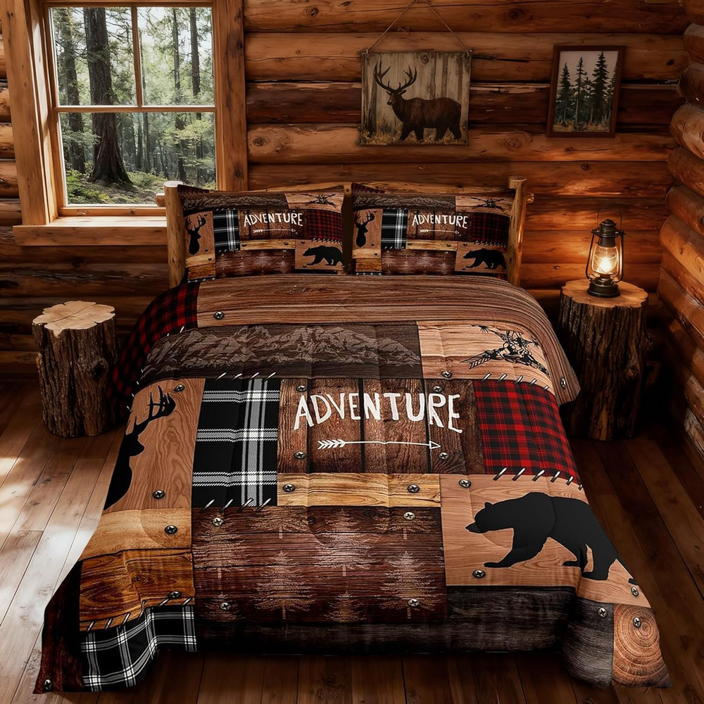 Cabin Bedding Sets Queen Size,Rustic Farmhouse Bedding Comforter Sets,Caming or