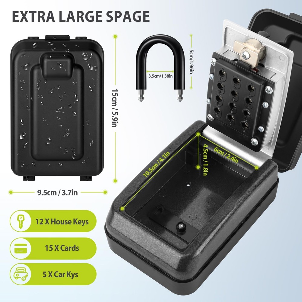 Key Lock Box for Outside, Waterproof Lock box, 12-Digit Combination Lock Box ...