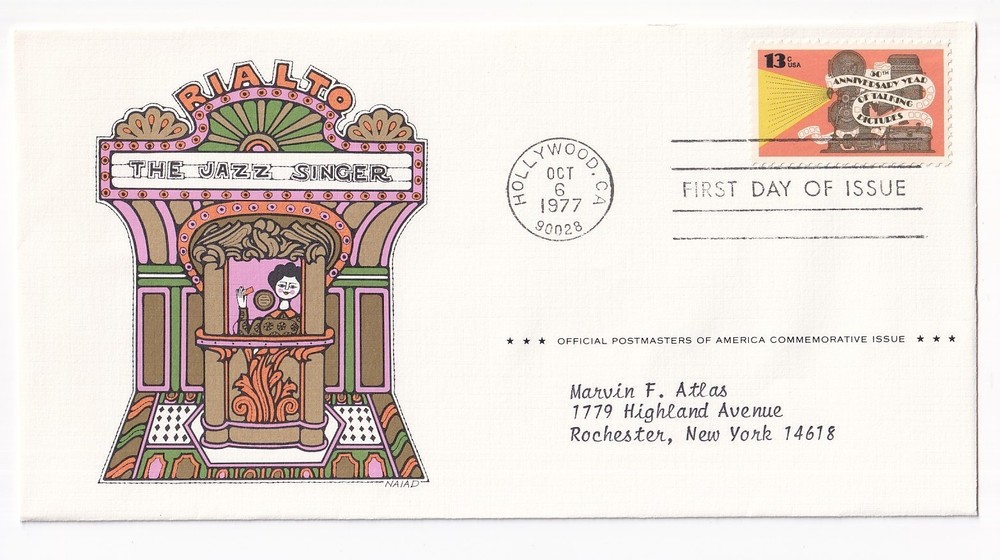 STAMP US SCOTT 1727 "Hollywood - Talking Pictures" 13 CENT 1977 FDC - C