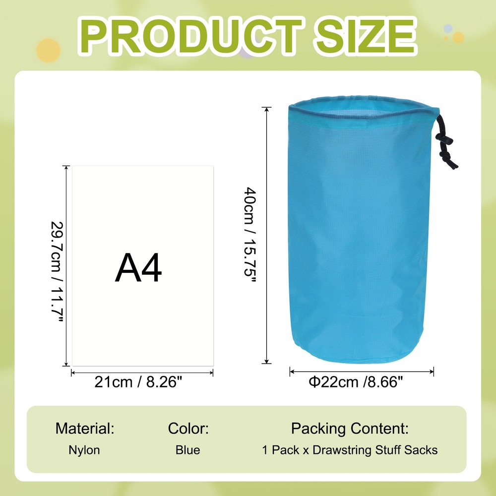 Stuff Sack, Nylon Waterproof Storage Sacks, 9x16Inch(Blue)