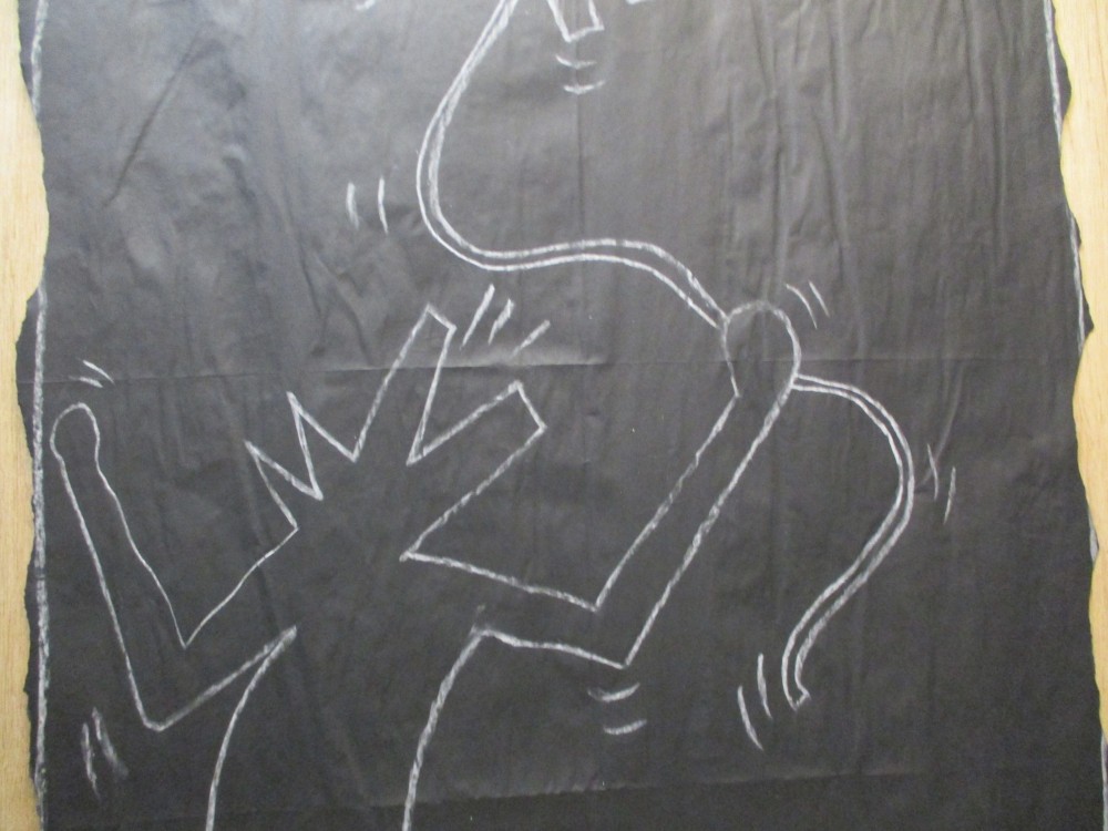 SUBWAY DRAWING chalk on black paper NYC wolfguy dog Graffiti 80s - KEITH HARING