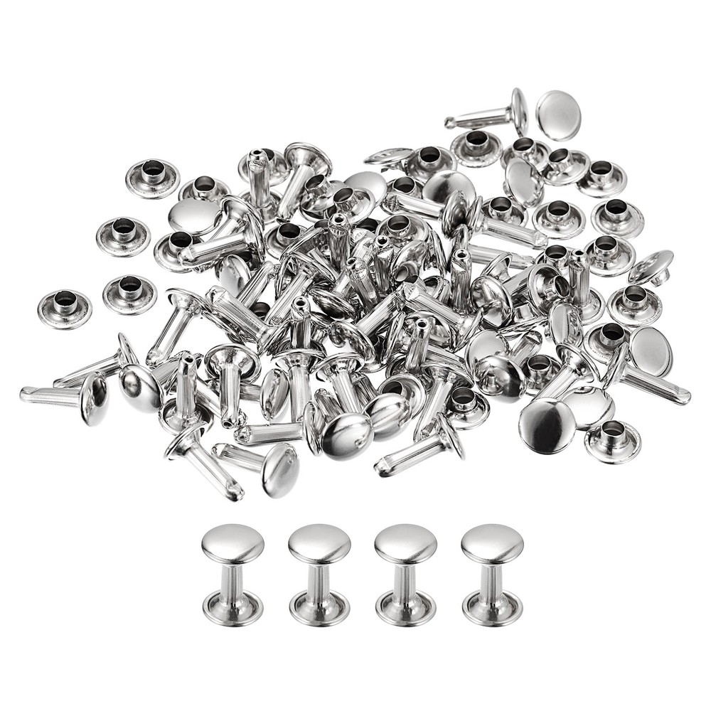 100 Sets Leather Rivets 8mm Double Cap Rivets 12mm Height Studs Silver New