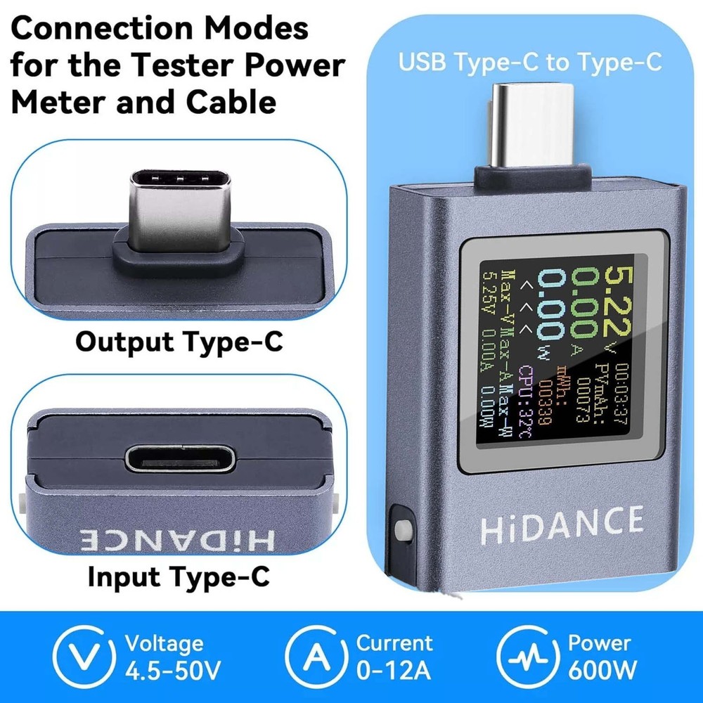 USB C Energy Capacity Tester HD Screen Offline Data Storage Wide Compatibility