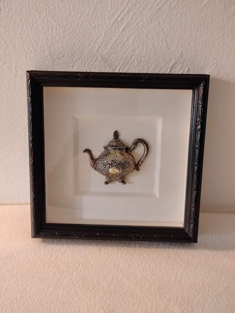 Nicely Framed Silver Plated Tea Pot.Small Wall Art.