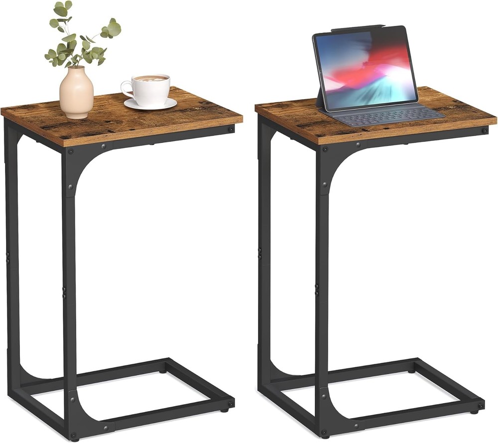 C-Shaped End Table Set of 2 Small Side Table Couch Sofa Table W/ Metal Frame
