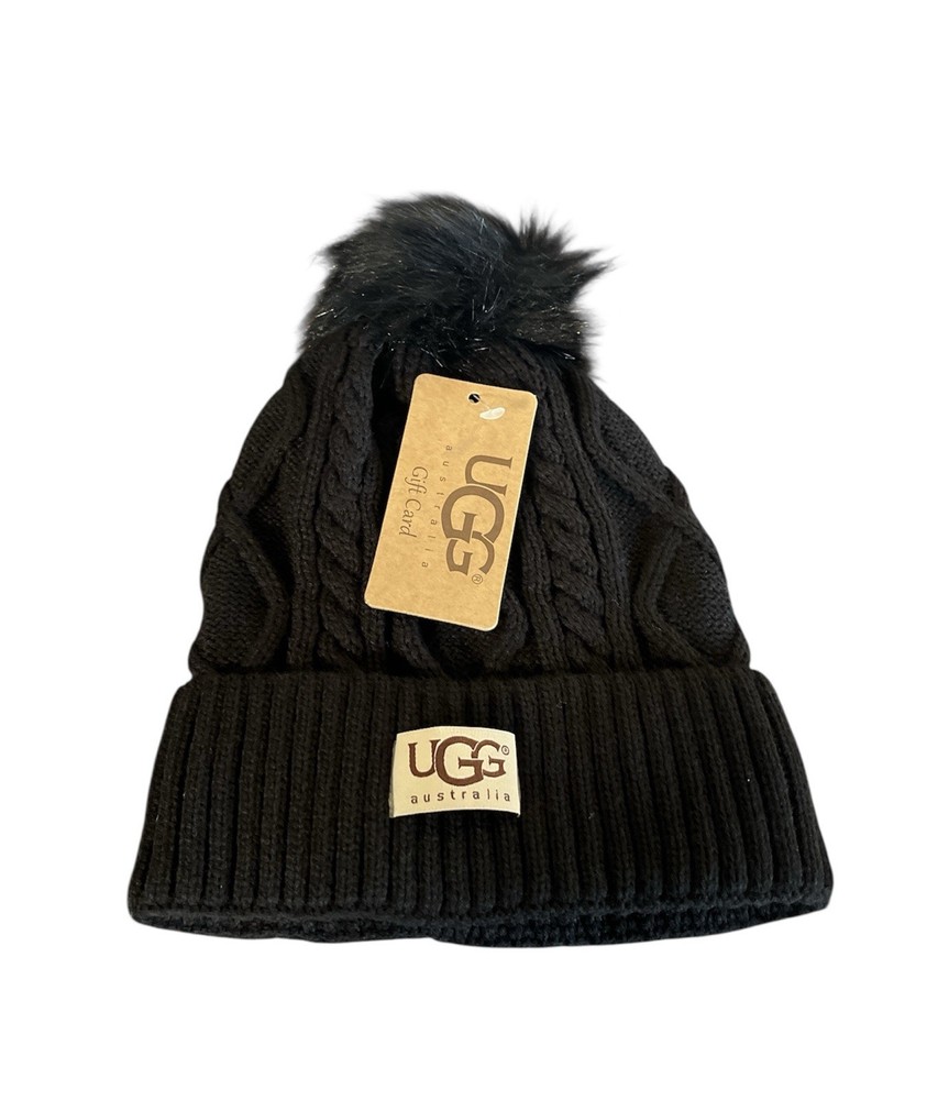 UGG Cable Knit Black Beanie Winter Hat OSFA New