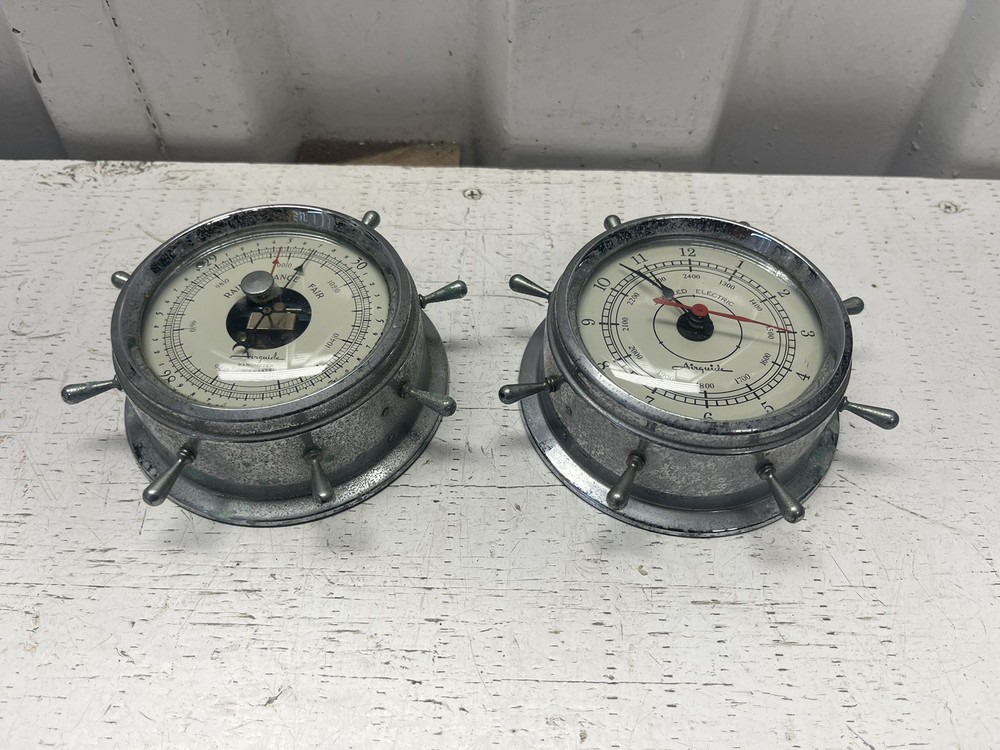 Vintage Airguide Clock And Barometer Set Chromed Brass