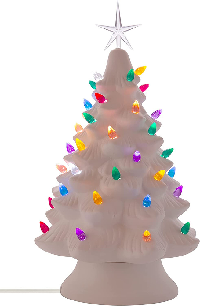 Ready to Paint Ceramic Bisque, Large 15.5" Christmas Tree & Base - Light Up! - E