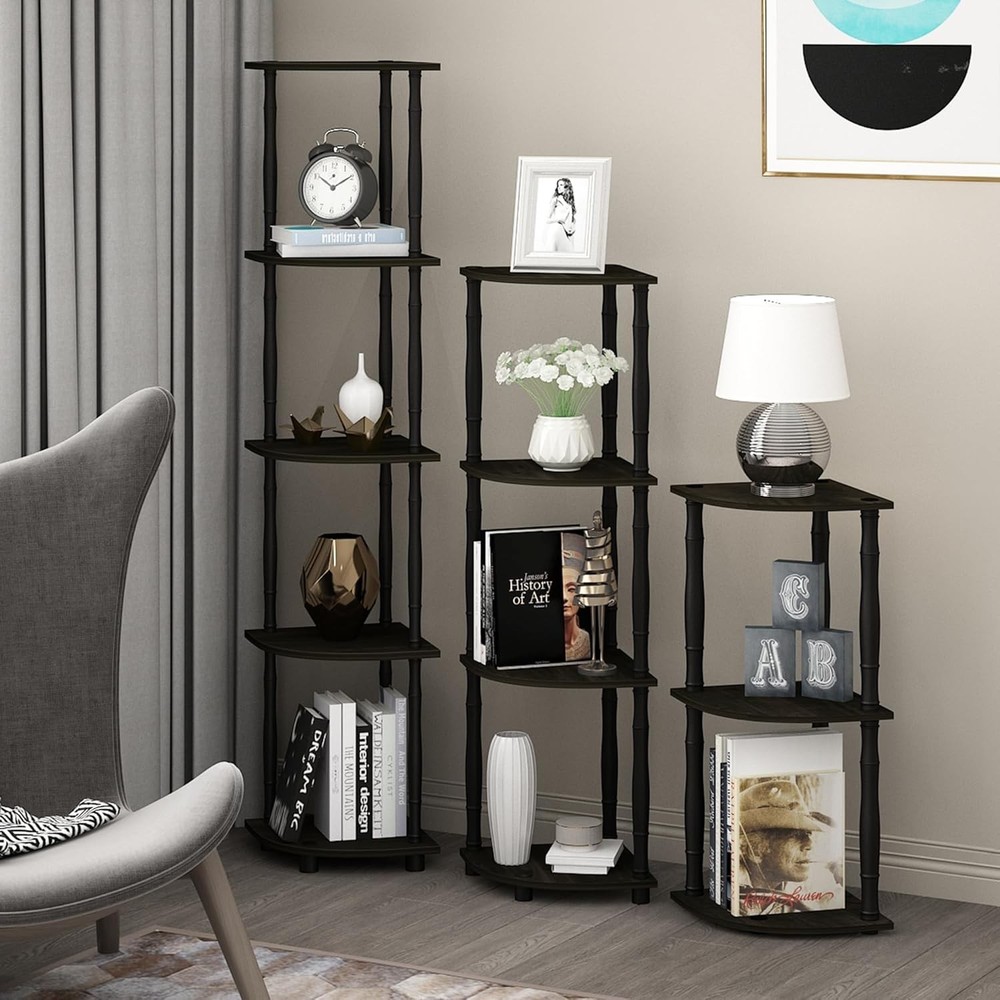 Durable 5-Tier Corner Shelf - Easy Assembly Espresso Multipurpose Display Unit