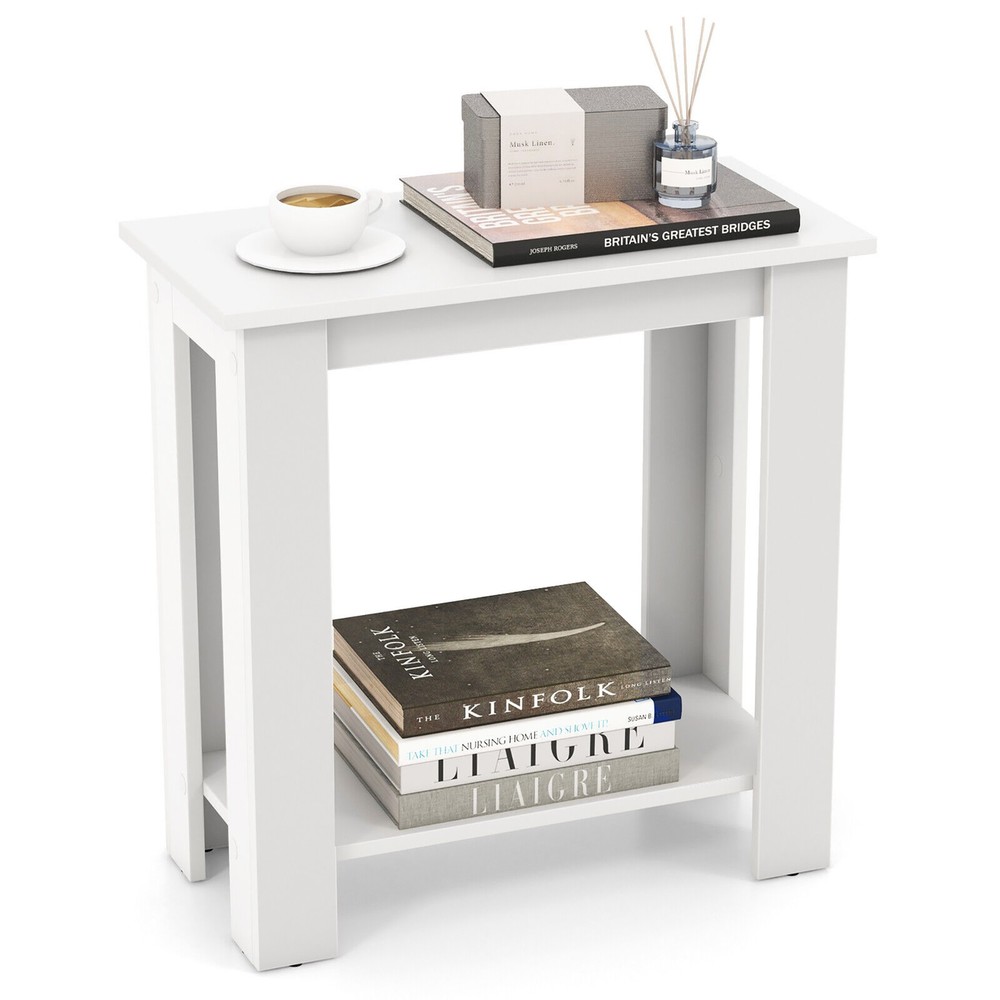 2-Tier End Table Modern Sofa Bedside Table Compact Nightstand with Storage Shelf