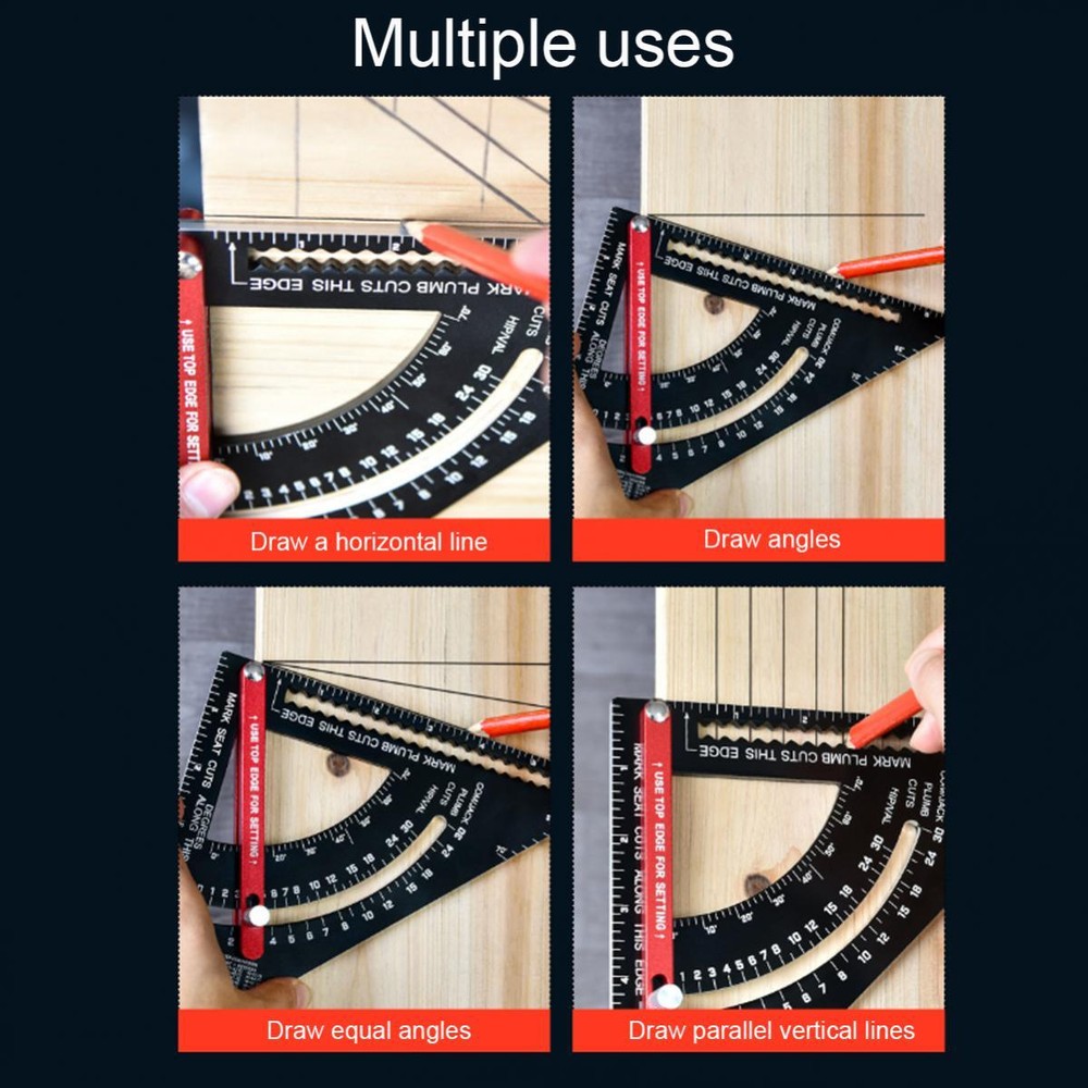 7" Aluminum Alloy Positioning Adjustable Angle Triangle Ruler w/ Adjustable Rod
