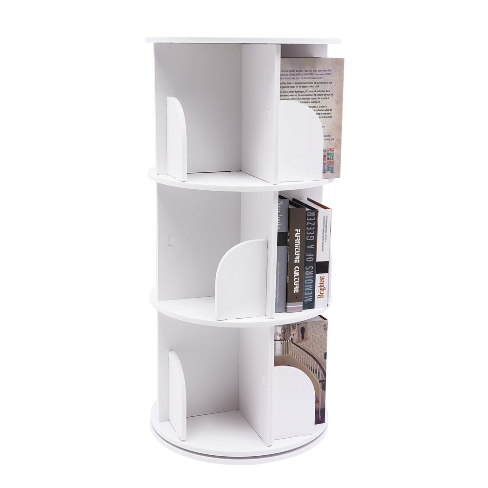 3-tier 360 Rotating Shelf Bookcase Bookshelf Stackable Floor Standing Organizer