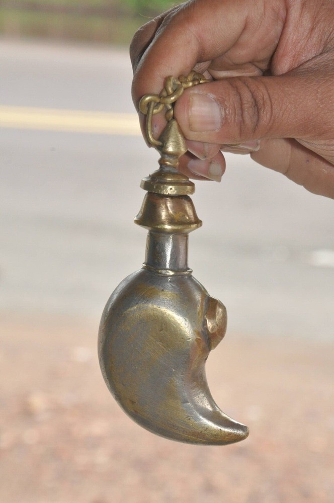 Vintage Brass Mango Shape Unique Handcrafted Powder Box With Chain