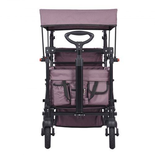 Wagon Stroller for 2 Kids Push Pull Quad Collapsible Stroller Dark Purple