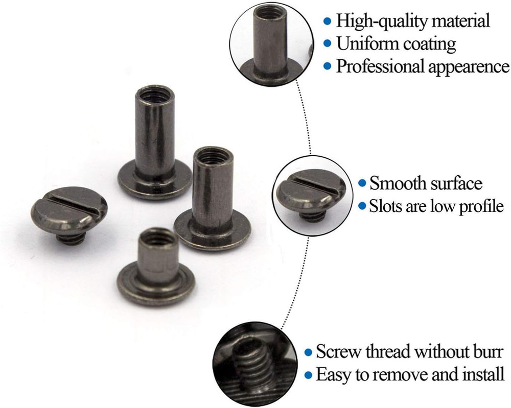 Alloypro 75 Sets Chicago Screws Assorted Kit 3 Sizes Gun Meta Leather Rivets