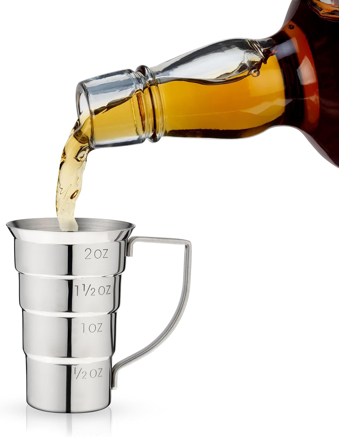 Stepped Jigger with Handle, 4 Measurement Markings, Measuring Cup for Cocktail R