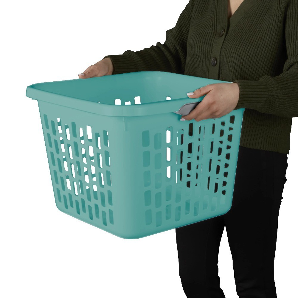 Large Plastic Laundry Basket with Handles Foldable Storage Hamper Teal
