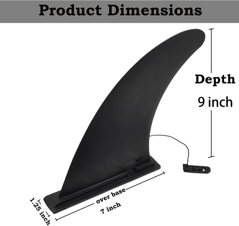 Surf Board Fin 9" Inflatable Paddleboard Replacement for Large, black