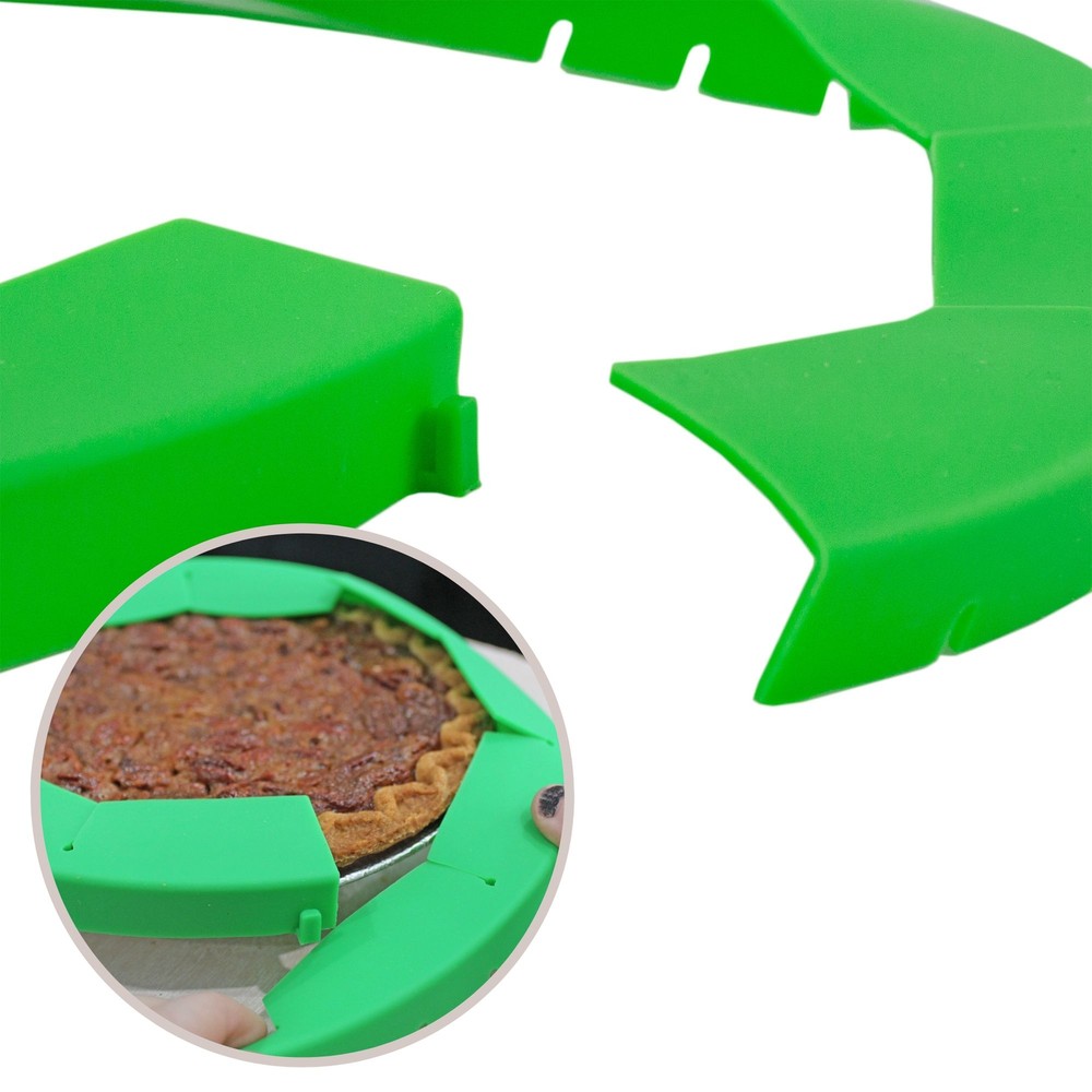 Silicone Pie Crust Shields 2pk, Adjustable Pie Baking Protectors, Green