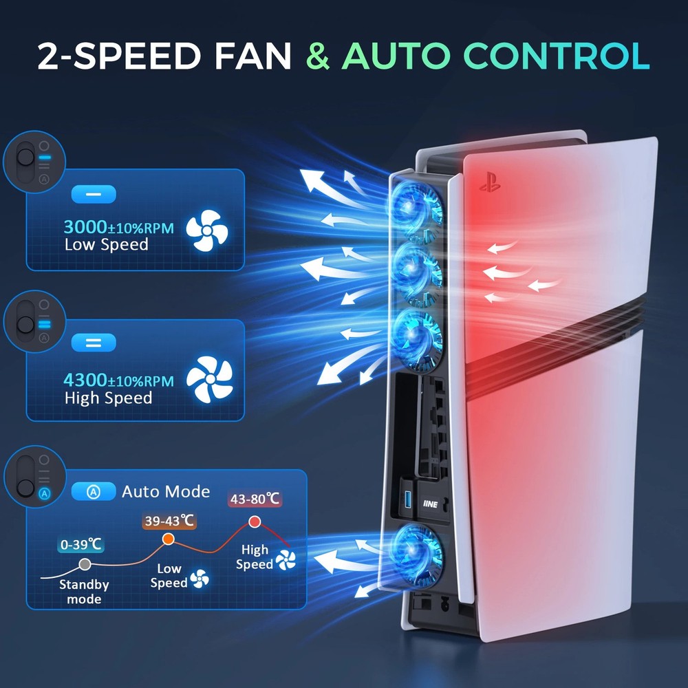 USB-Powered Cooling Fan Accessory with Auto Temperature Control — Two-Speed Oper