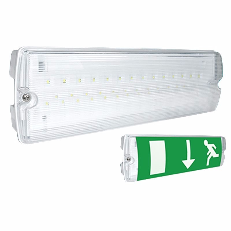 Eterna Emergency Exit LED Maintained Bulkhead With Adhesive Arrow Down Sign
