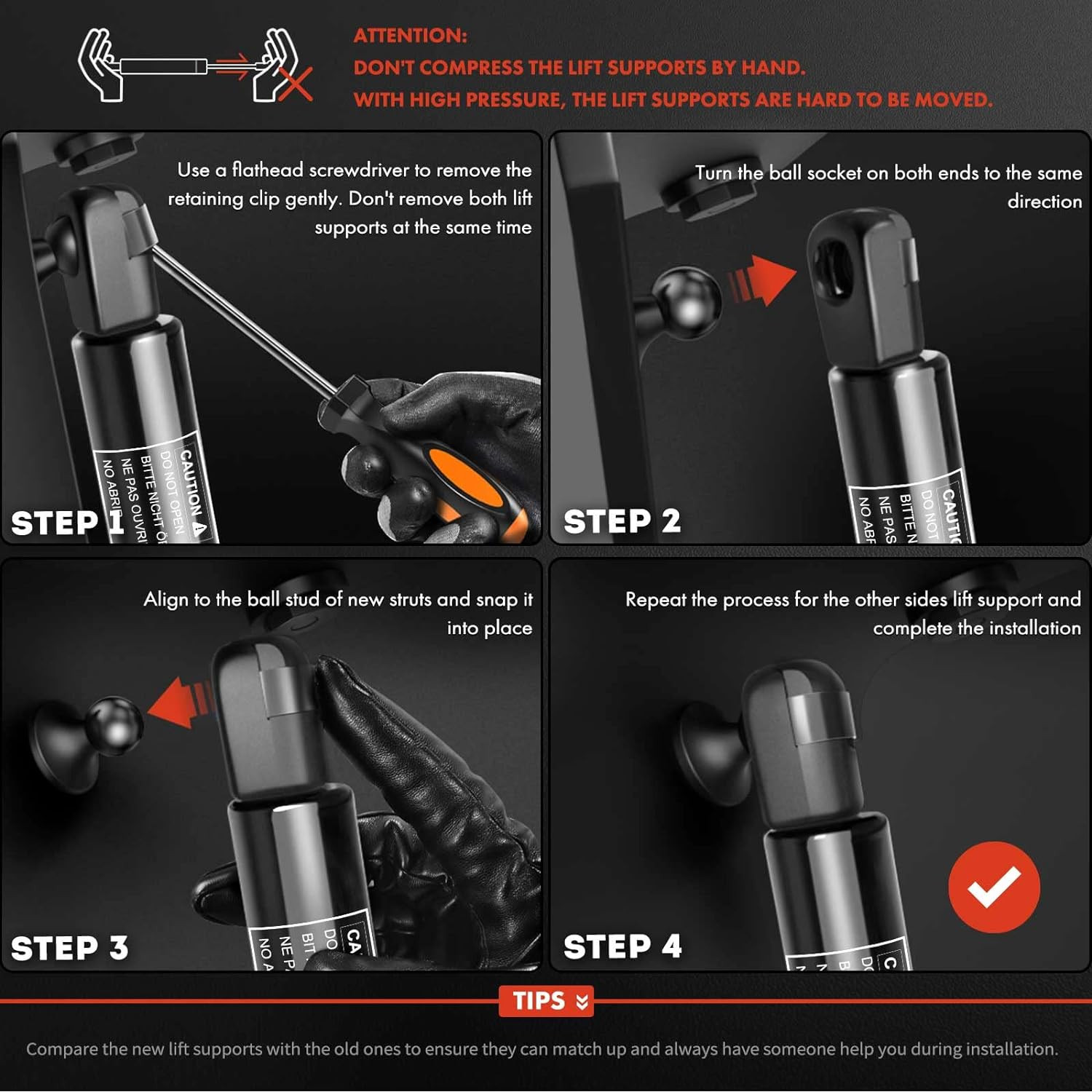 Rear Liftgate Hatch Lift Supports 2PC 1990-1997 Toyota Land Cruiser 80 LX450