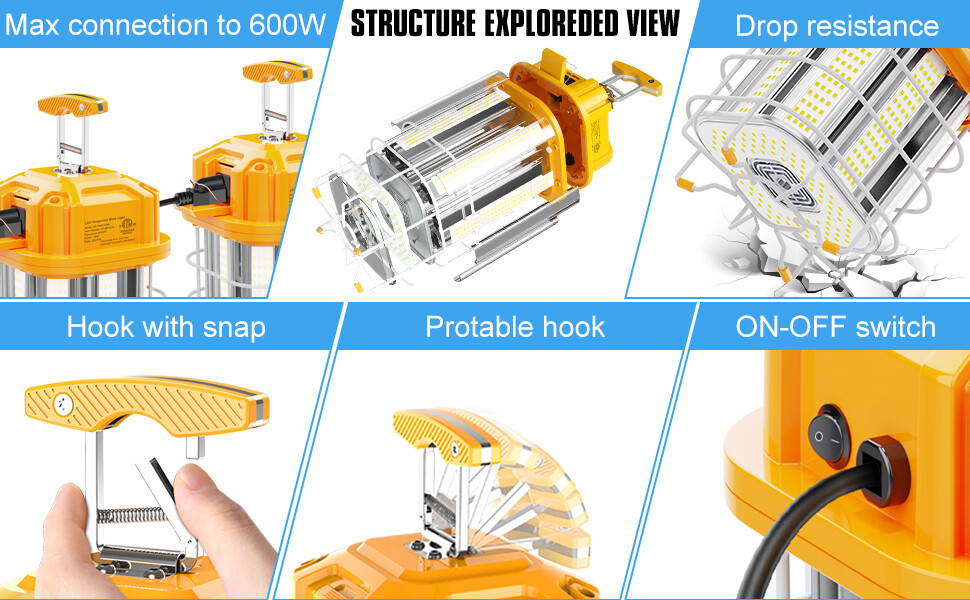 100W LED Temporary Work Light Linkable Warehouse Workshop Hanging Lamp Portable