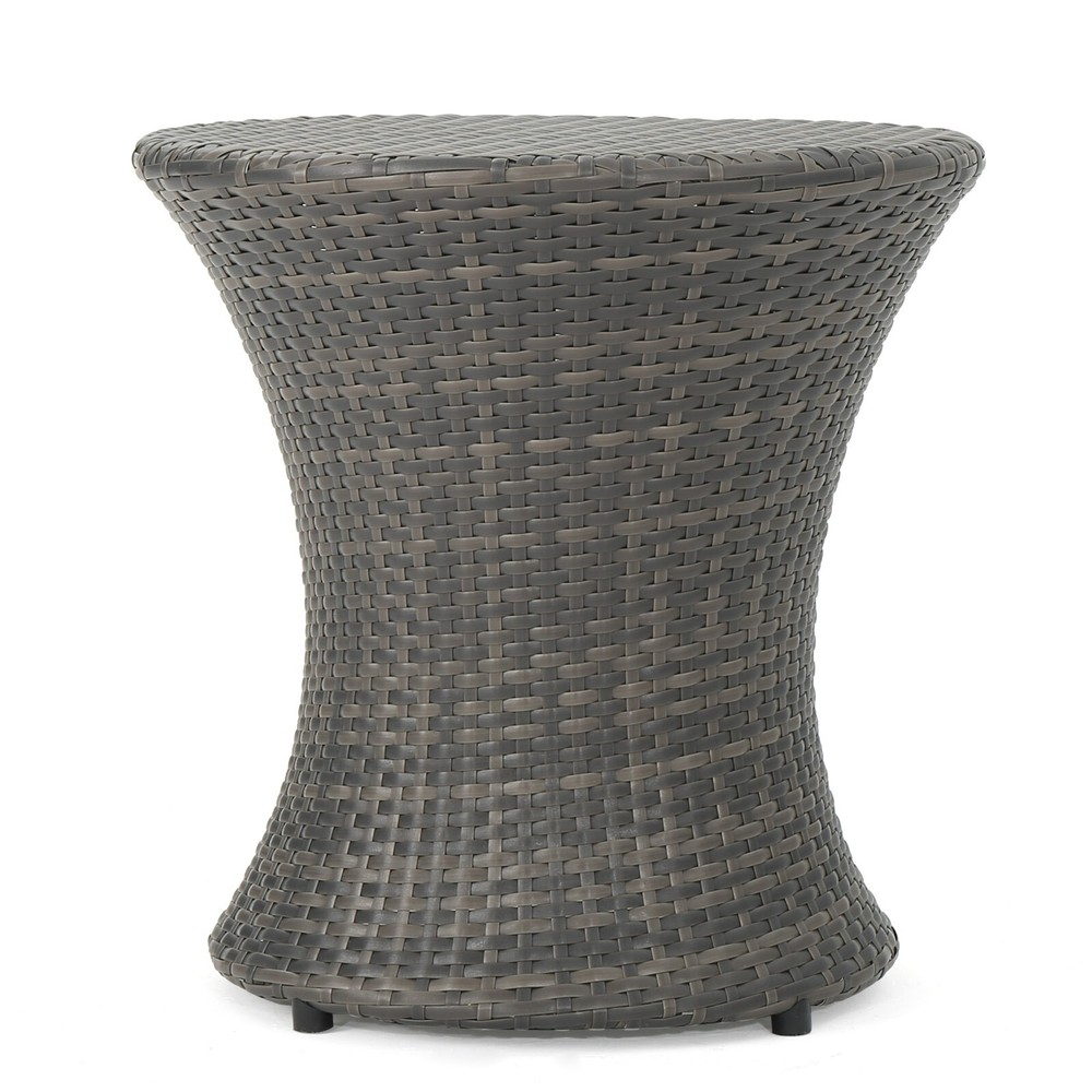 Outdoor Wicker Hourglass Side Table, Gray