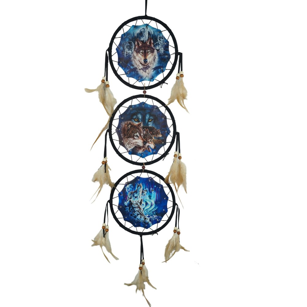 Remorelt Wolf Dream Catchers，3-Layer Circle Wall Hanging with Different Wolf ...