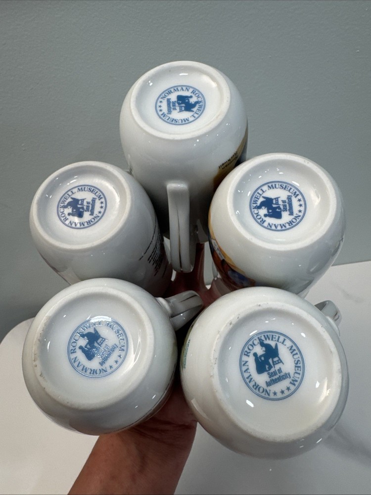 Norman Rockwell Coffee Cups From 1982 4 Different Patterns 5 Piece Set