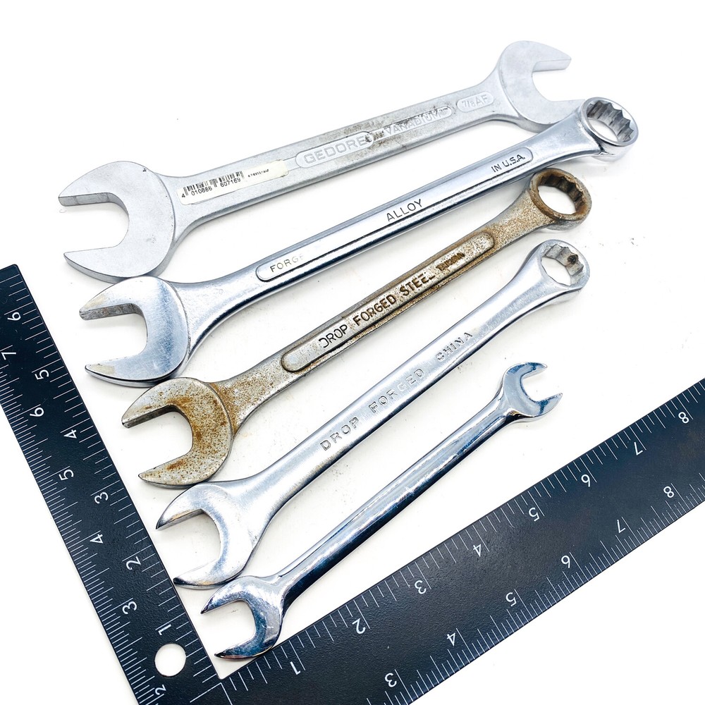 5 Pcs Gedore, Lectrolite and Assorted Open End, Combination Wrench Set