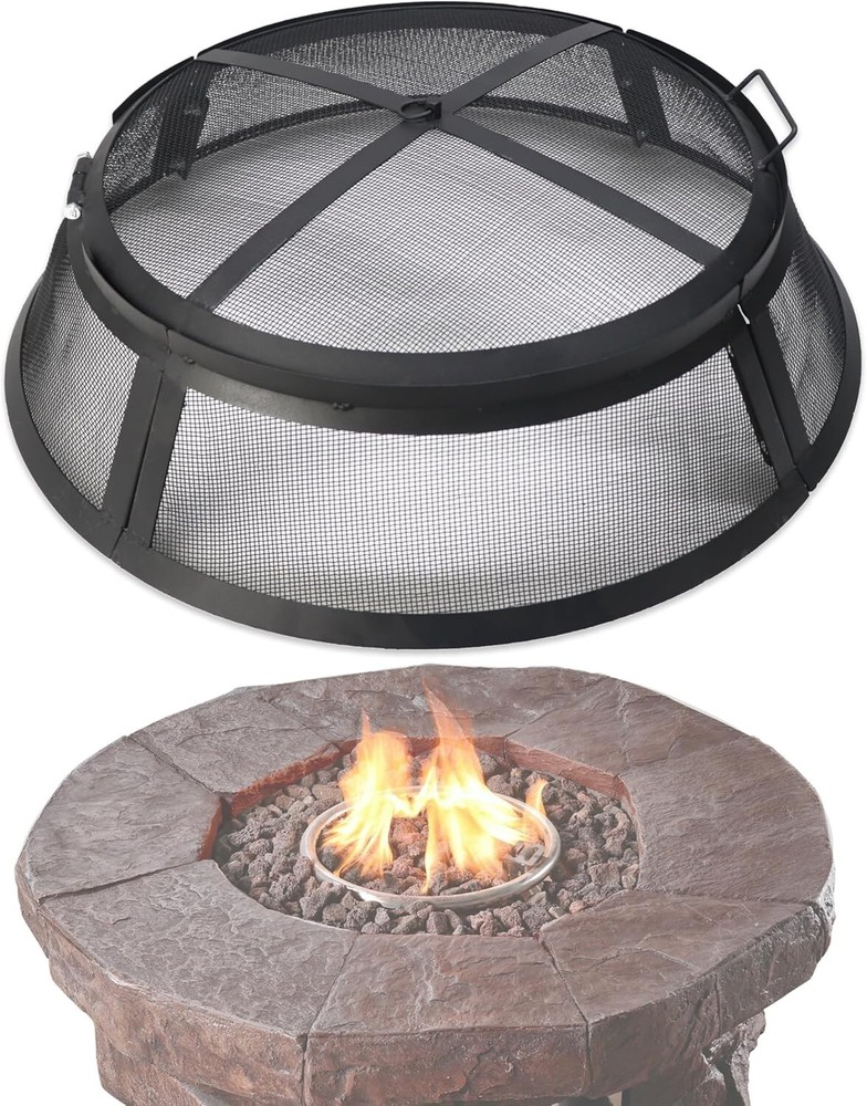 FEBTECH 30 inch Fire Pit Screen Round with Hook for Outdoor Fire Pit Ring Cover