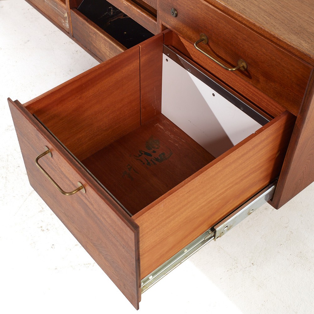 Jens Risom Mid Century Walnut and Brass Credenza