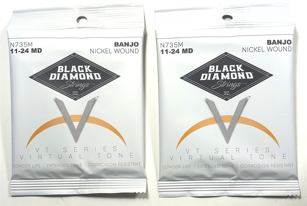 Black Diamond Banjo Strings 2 Sets 5-String Medium Loop End Nickel Wound