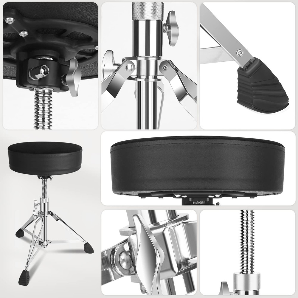 Adjustable Drum Throne Seat with Thick Padding & 5A Drumsticks Included