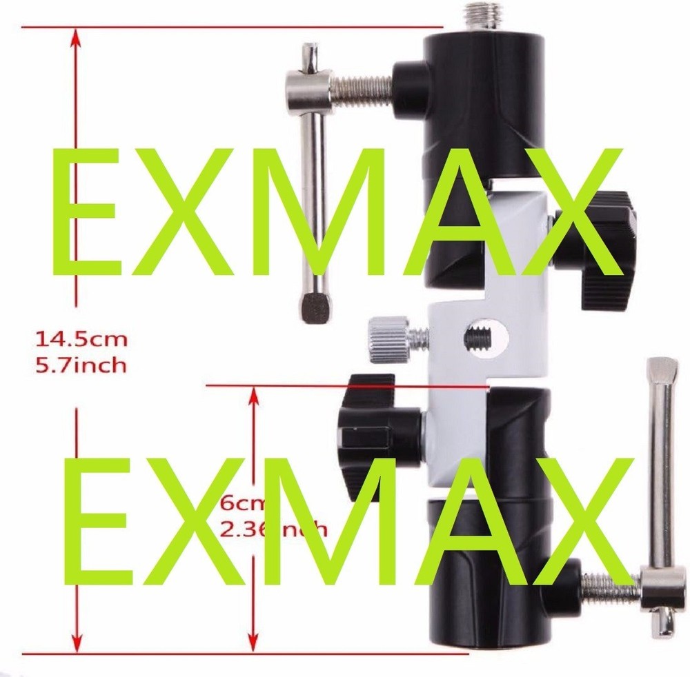 EXMAX Triple (3) Flash Head Adapter with Swivel/Tilt Bracket 3 Section U Shape