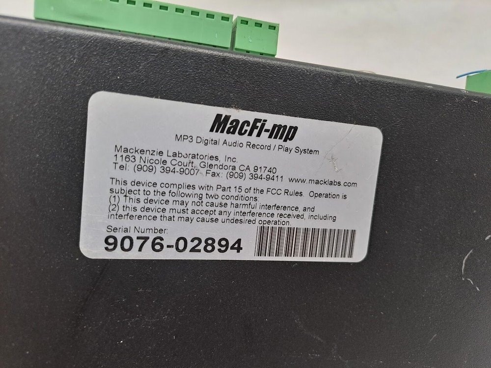 Macfi-mp MP3 MPEG Digital Audio Record/play system 9076-02894
