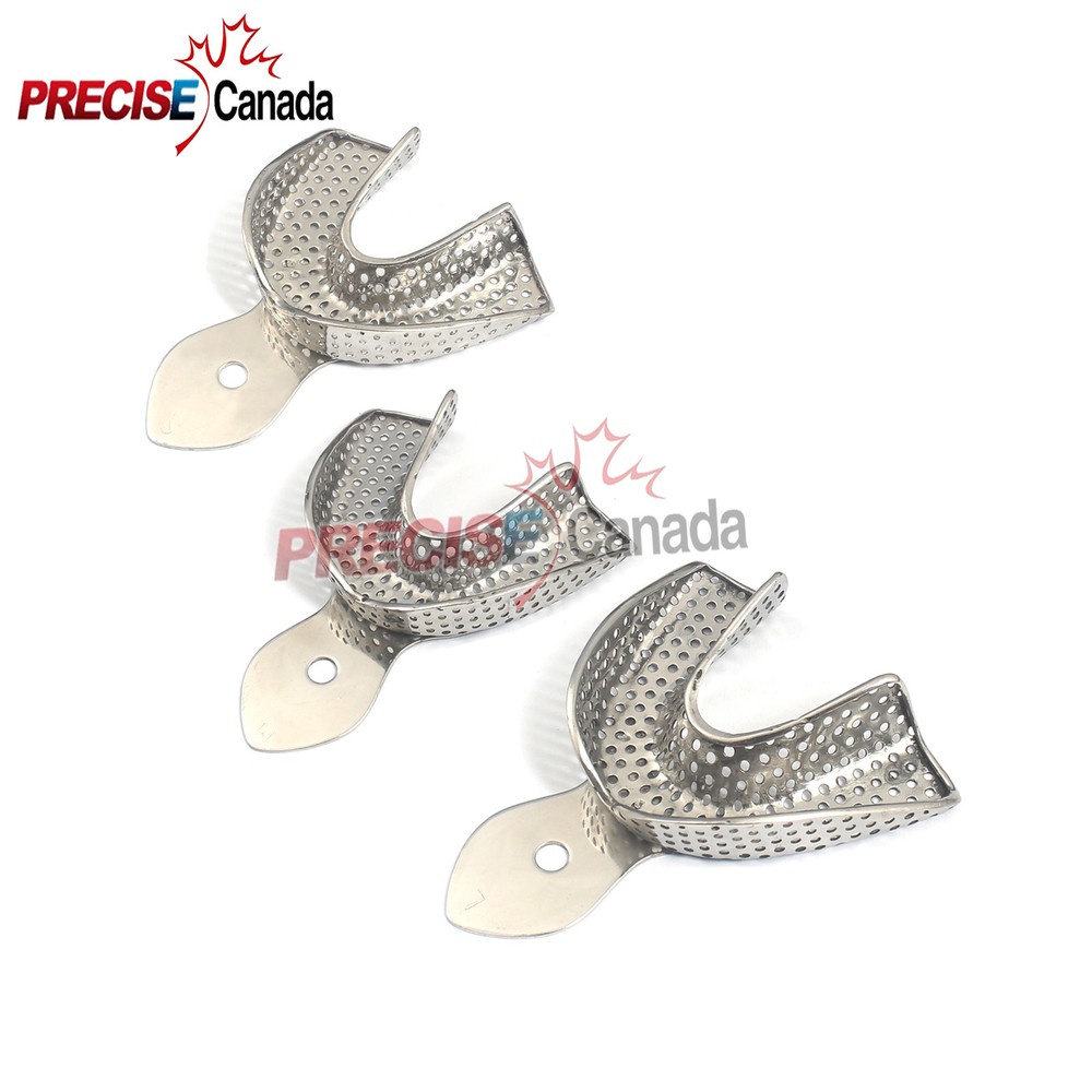 3 Pcs Perforted Lower Denture Impression Metallic Tray L,M,S