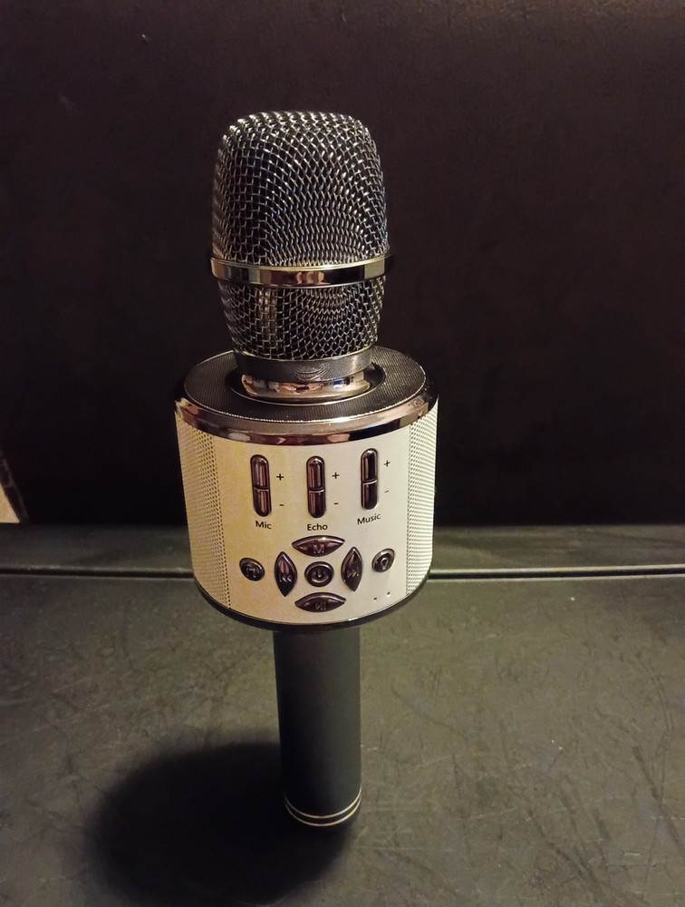 Hand Held Karaoke Microphone White/ Silver Tested- Works!