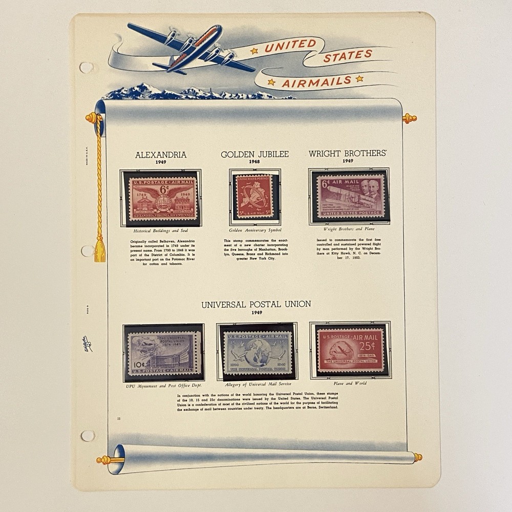 White Ace United States Airmails 12 Album Pages 1930-1968 With Mounted Stamps