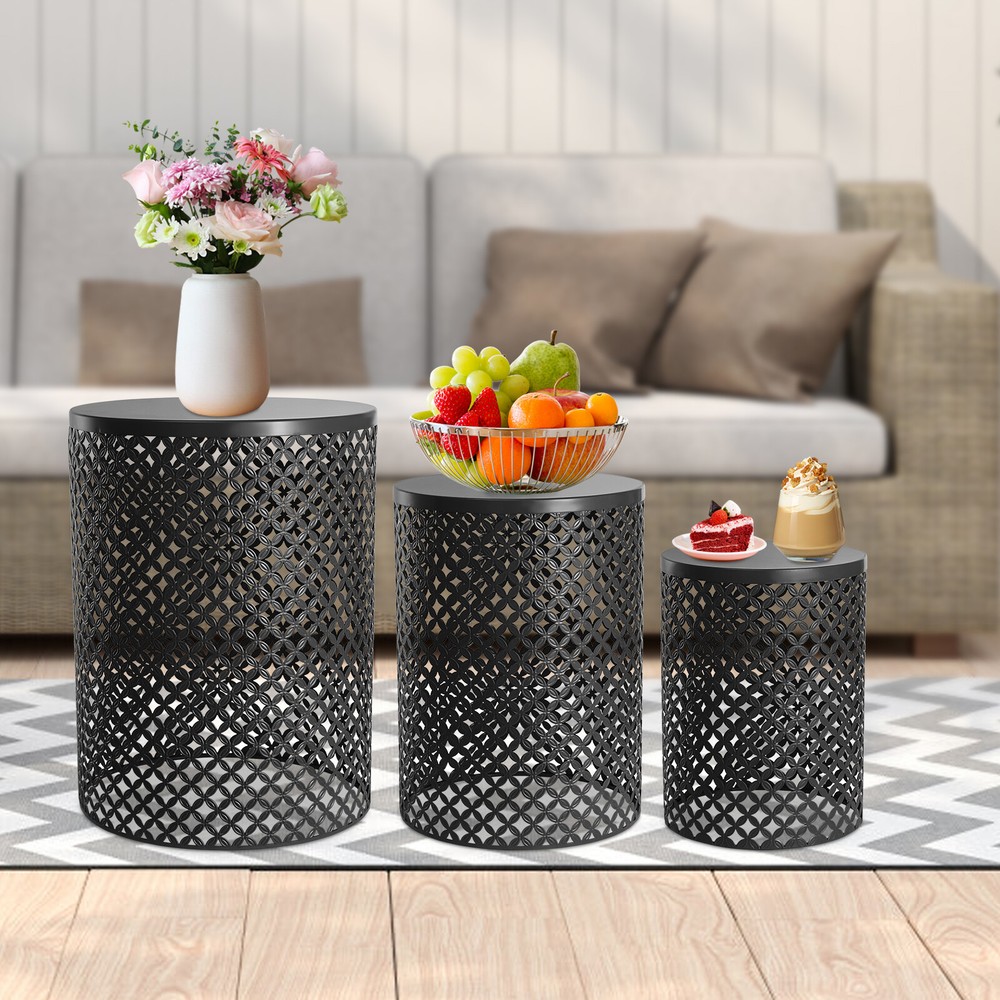 3pcs Modern Metal Cylindrical Frame Accent Table Outdoor Side Table End Table US