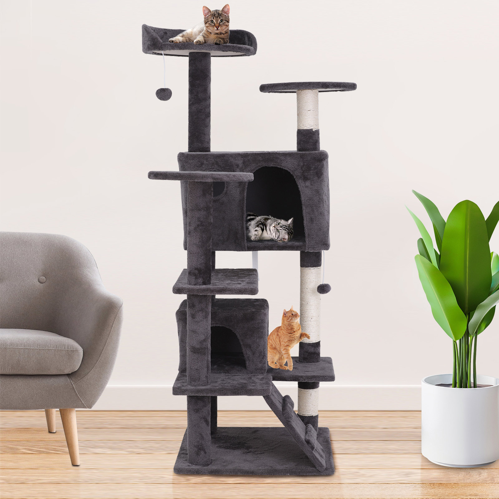55" Large Cat Tree Tower Activity Center Playing House Condo For Rest Sturdy