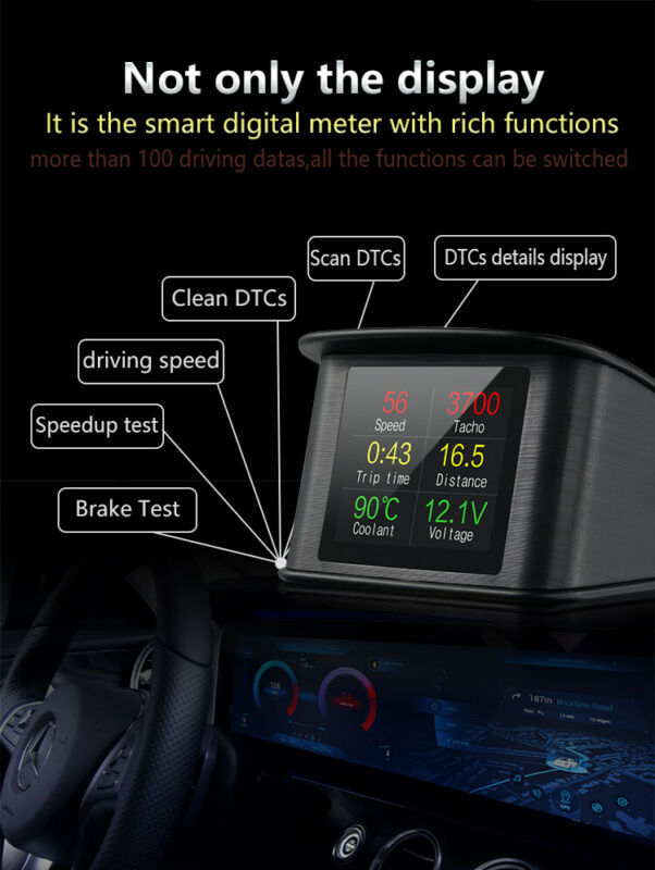 Car Head Up Display HUD OBD2 Speedometer Speed Temp Alarm Multi Function BAT CWT