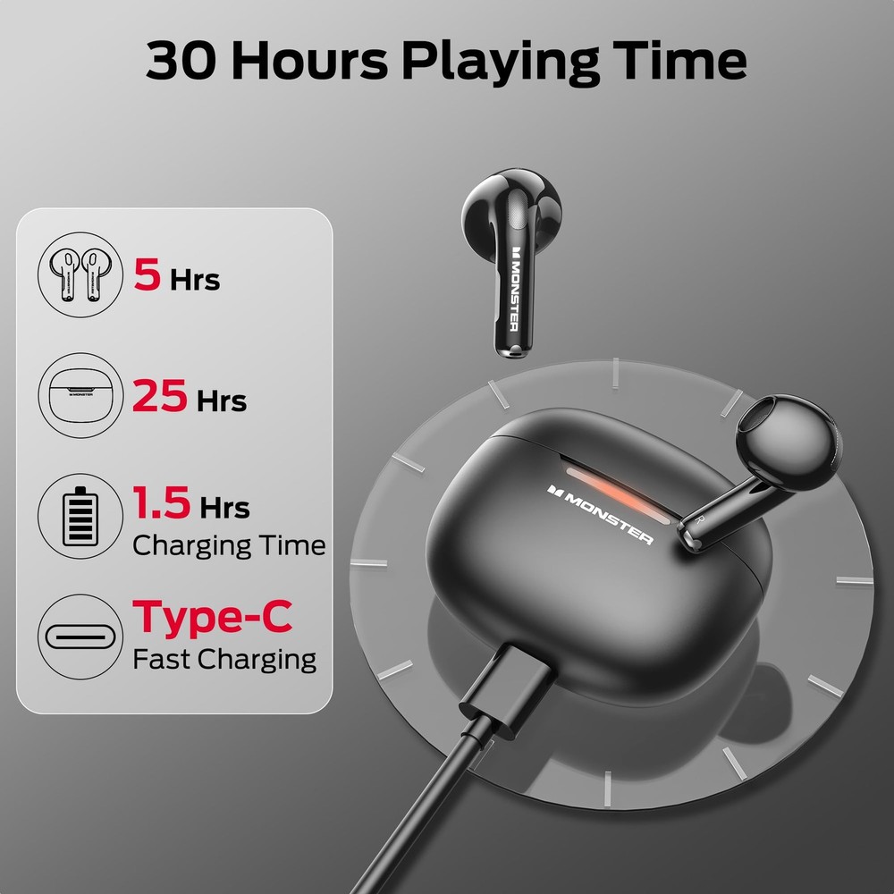 N-Lite 208 Wireless Earbuds Bluetooth 5.4 Built-in Mic, Touch Control, Blueto...