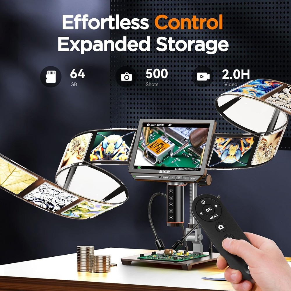 Elegant 4K Autofocus Digital Microscope with 2000X Magnification & 8" IPS Screen