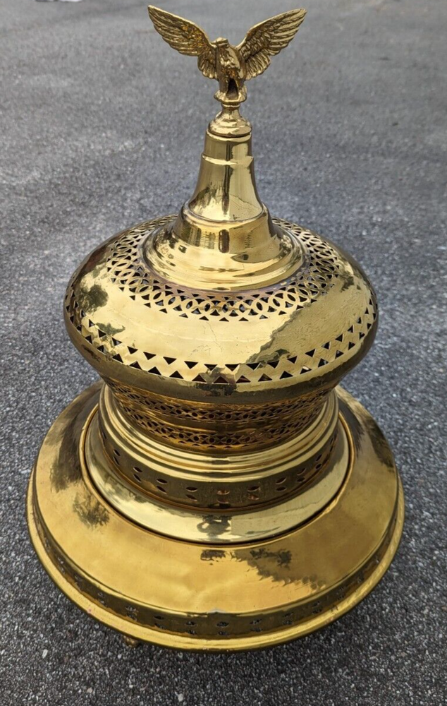 Middle Eastern Turkish Brass & Copper Incense Burner Brazier Warmer Eagle Top