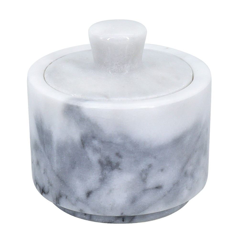 Marble Salt Cellar with Lid, Multi-Purpose Marble Container (White)