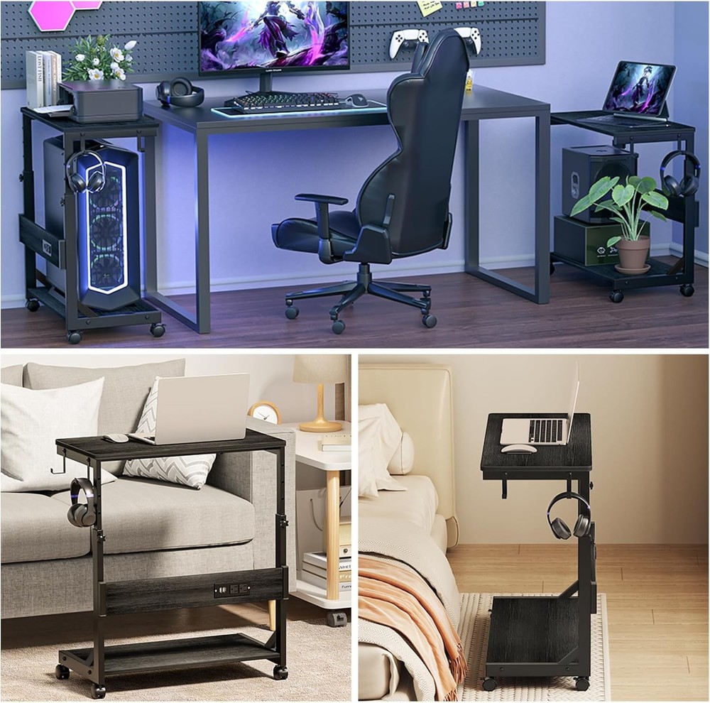 Height Adjustable Computer Tower Stand with Charge Station and 25.2, Black