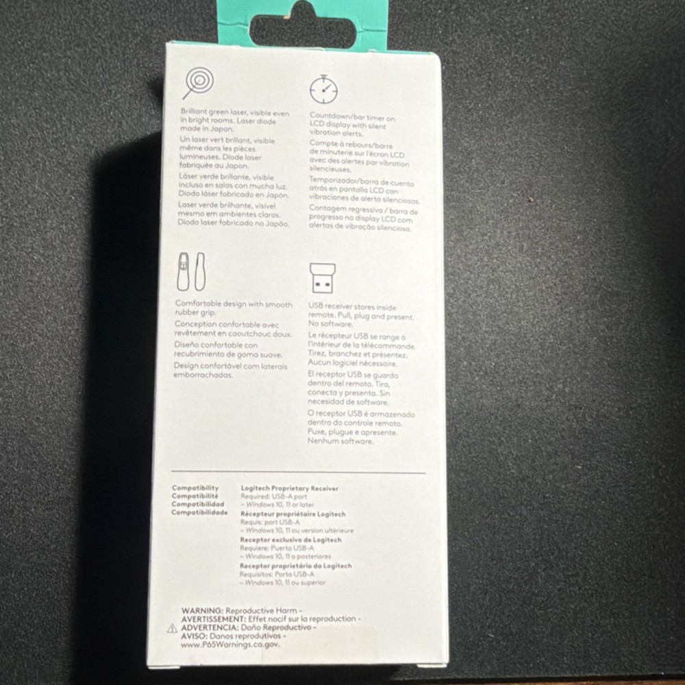 Logitech R800 Wireless Presentation Remote Green Laser Pointer LCD Display