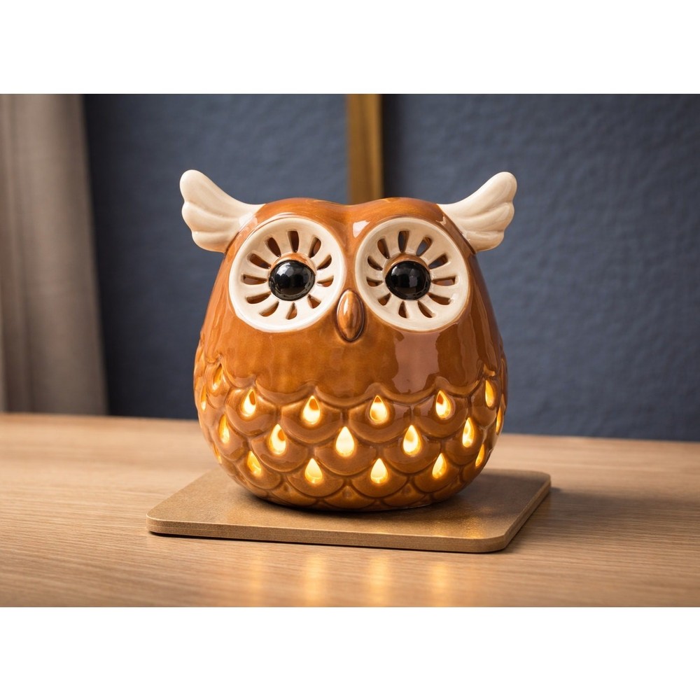 Ceramic Owl Brown Candle Tealight Holders Decorative